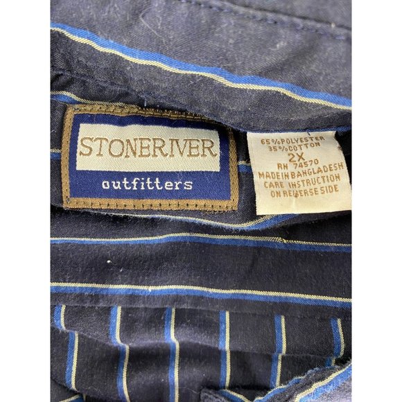 Stoneriver Outfitters Mens Sz 2X Blue Striped Pearl Snap Short Sleeve Shirt - Picture 5 of 8